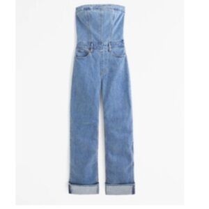 Abercrombie & Fitch Medium Wash Strapless Denim Jumpsuit